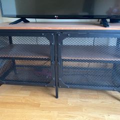 TV Bench - Black metal/ Solid wood