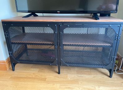 TV Bench - Black metal/ Solid wood