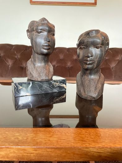Pair of Vintage Mid Century African Art Hardwood Bust Carvings