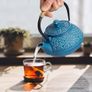 Cast Iron Teapot, 900ml Tetsubin Japanese Tea Kettle with Infuser for Loose Leaf and Tea Bags, Tea Pot Coated with Enameled Interior, Dark Blue Image 6
