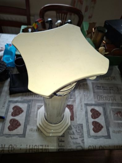 Beautiful Glazed Ceramic Pedestal or Jardiniere Stand, the square waisted top with moulded corner scrolls above a fluted column,