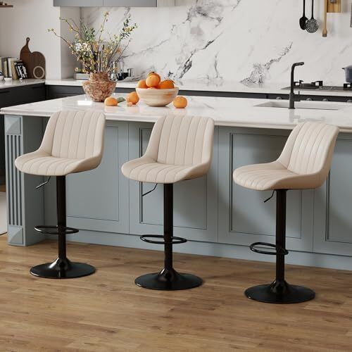 Bar Stools Set of 2, Adjustable PU Leather Bar Stool Beige