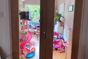 Solid wood internal double doors with clear glass panels