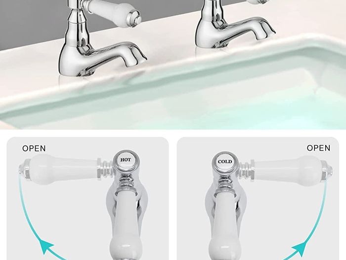 Pair of Basin Taps Hot and Cold Water Bathroom Sink Cross Handle Ceramic Levers 1/2" Tap Faucets Set 2 (FREE POSTAGE)