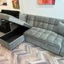 Kris Grey Velvet Sofa Bed, Reversible Chaise & Storage Image 4
