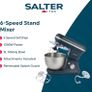 Baking Stand Mixer - 6 Speed Kitchen Mixer With Pulse, 5L Stainless Steel Mixing Bowl, Removable Splash Guard, Whisk, Dough and Beater Attachment, 1200W, Blue/Grey Image 2