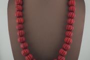 Antique African Red Melon Shape Big Glass Beads Necklace Strand