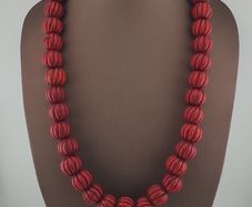 Antique African Red Melon Shape Big Glass Beads Necklace Strand