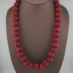 Antique African Red Melon Shape Big Glass Beads Necklace Strand