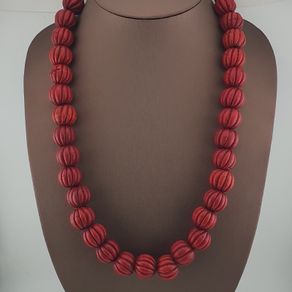 Antique African Red Melon Shape Big Glass Beads Necklace Strand