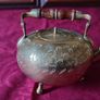 Vintage Solid Brass Art Deco Engraved With Decorations Footed Medium Size Tea Pot With Lid And Wooden Handle Made In India Image 6