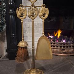 Lovely 1930s Brass Fireside Companion Horse Set