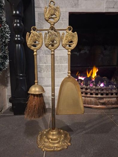 Lovely 1930s Brass Fireside Companion Horse Set
