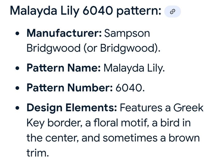 Vintage Bridgwood China Malayda Lily (21 Pieces)