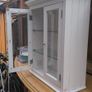 White Wood Double Glass Door Wall Cabinet - Glass Shelves, Chrome Knobs - Bathroom or Kitchen Image 3