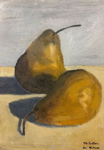 Oil painting picture of the two still life pears scene