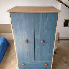 Small Blue Wooden Wardrobe with Drawers