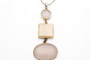 925 Vintage Sterling Silver Rose Quartz &amp; Mother Of Pearl Necklace