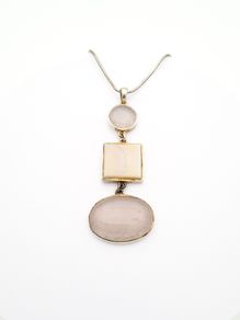 925 Vintage Sterling Silver Rose Quartz & Mother Of Pearl Necklace