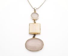 925 Vintage Sterling Silver Rose Quartz & Mother Of Pearl Necklace