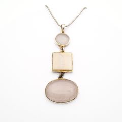 925 Vintage Sterling Silver Rose Quartz & Mother Of Pearl Necklace