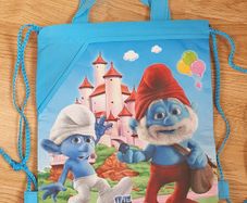 New - A Super Cute Smurfs Drawstring Bag - 2 Pockets, Shoulder Straps & Handles