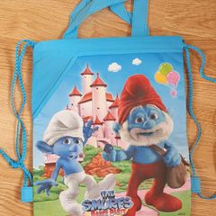 New - A Super Cute Smurfs Drawstring Bag - 2 Pockets, Shoulder Straps & Handles