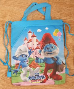 New - A Super Cute Smurfs Drawstring Bag - 2 Pockets, Shoulder Straps & Handles