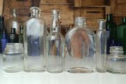 494 - Set of 6 Vintage Clear Glass Screw Cork Top Collectible Decorative Bottles and Jars