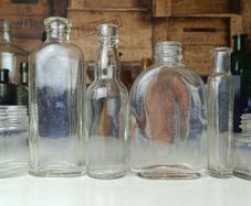 494 - Set of 6 Vintage Clear Glass Screw Cork Top Collectible Decorative Bottles and Jars