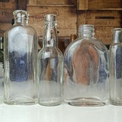 494 - Set of 6 Vintage Clear Glass Screw Cork Top Collectible Decorative Bottles and Jars