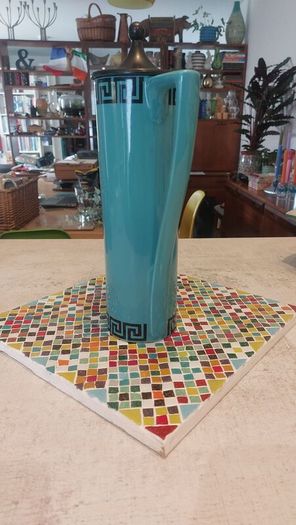 Fabulous Rare and Highly Prized Portmeirion Greek Key Tall Cylinder Coffee Pot in the Very Rare Turquoise and Black Colourway from 1967 - A Mid-Century Modern Design Classic in Mint Condition