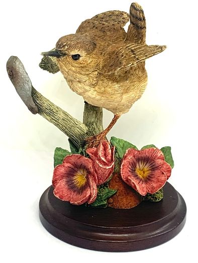 Vintage Wren With Pansies Figurine By Country Artist Andrew MacCallum