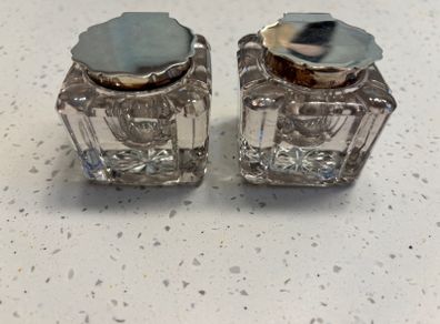 Pair 1912 Sheffield silver top inkwell