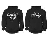 Wifey Hubby Couples Matching soft Black Unisex Hoodies great wedding gift present idea