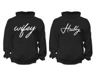 main image for ad Wifey Hubby Couples Matching soft Black Unisex Hoodies great wedding gift present idea
