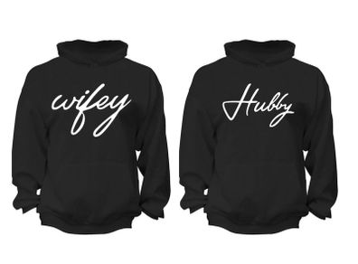 Wifey Hubby Couples Matching soft Black Unisex Hoodies great wedding gift present idea
