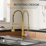 Gold Kitchen Mixer Tap with Pull-Out Spray, 2-Function Spring Faucet, 360 Swivel High-Arc Design, Hot & Cold Water Image 2