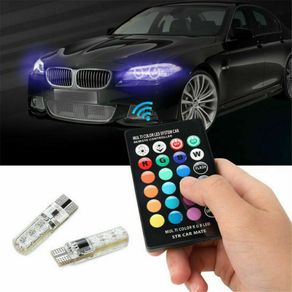 2PCS T10 W5W 5050 6SMD RGB LED Light Car Wedge Bulbs With Remote Control 12V