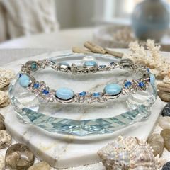 Silver bracelet Larimar & Neon Apatite Cluster Bracelet