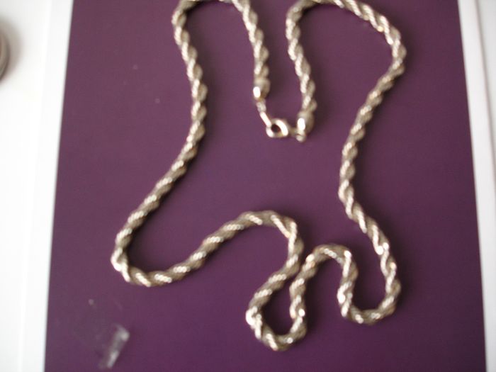 Thick Silver Tone Metal Twisted Rope Necklace 1970s