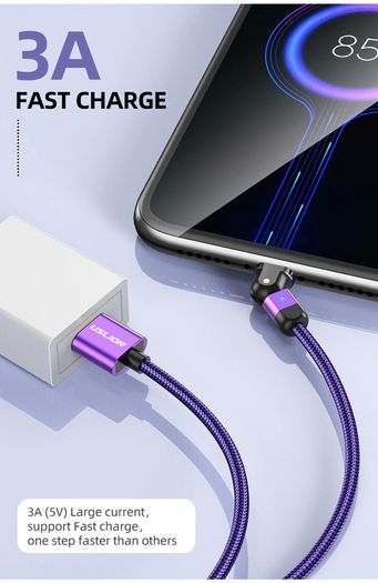 USLION 2M Micro USB QC 3.0-2.0 3A 180 Rotate+LED Cable Fast Charging & Data Sync Nylon Braided Cable (Brand New/Warranty)
