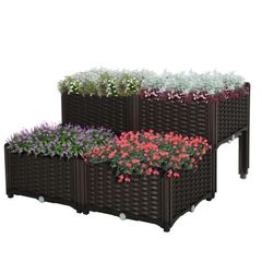 Set of 4 Garden Raised Bed Elevated Patio Flower Plant Planter Box Vegetables Planting Container PP