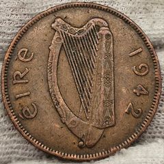Ireland 1942 1d Penny V Mint Error at Missing Chick