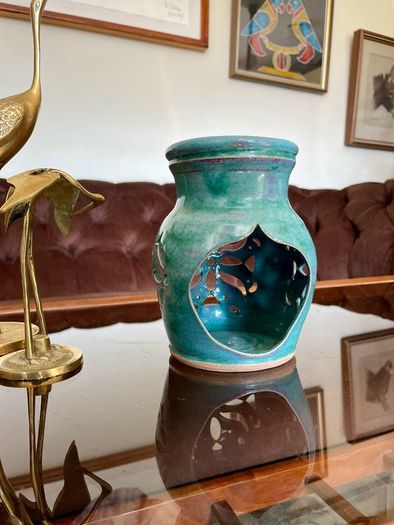 Vintage Michael Kennedy Sligo Handmade Oil Burner Turquoise Burren Blue