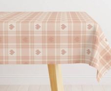 Brand New 60 x 84 Inch Dusty Pink Plaid Tablecloth