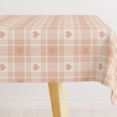 Brand New 60 x 84 Inch Dusty Pink Plaid Tablecloth