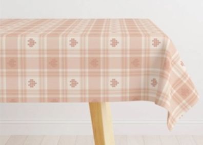Brand New 60 x 84 Inch Dusty Pink Plaid Tablecloth