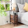 Slim Bedside Table with Charging Station, Narrow Side Table with 2 Fabric Drawers, Small End Table with Open Storage Shelf, Nightstand for Small Spaces, Living Room, Brown Image 5