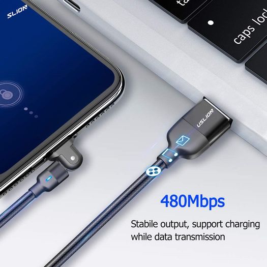 USLION 2M Micro USB QC 3.0-2.0 3A 180 Rotate+LED Cable Fast Charging & Data Sync Nylon Braided Cable (Brand New/Warranty)
